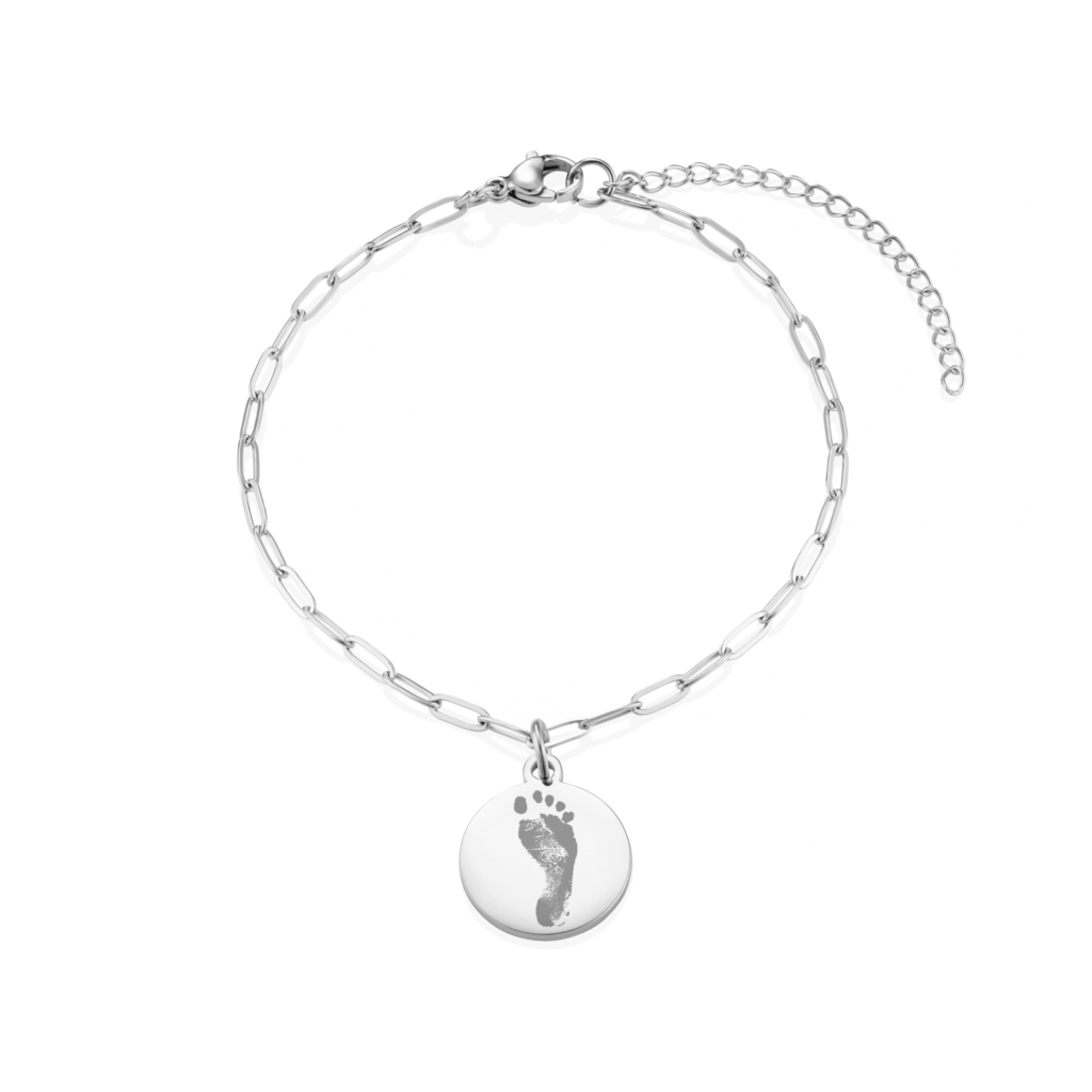 Silver Disc Handprint or Footprint Link Chain Bracelet - Memorial Jewellery - Handprint or Footprint Jewellery - Inscripture