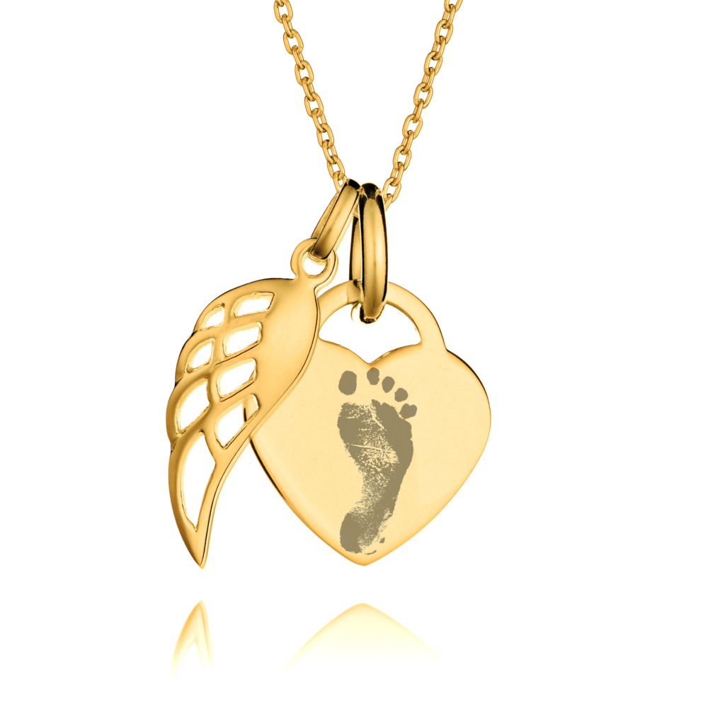 Gold Angel Wing Handprint or Footprint Necklace - Handprint or Footprint Jewellery - Memorial Jewellery - Inscripture