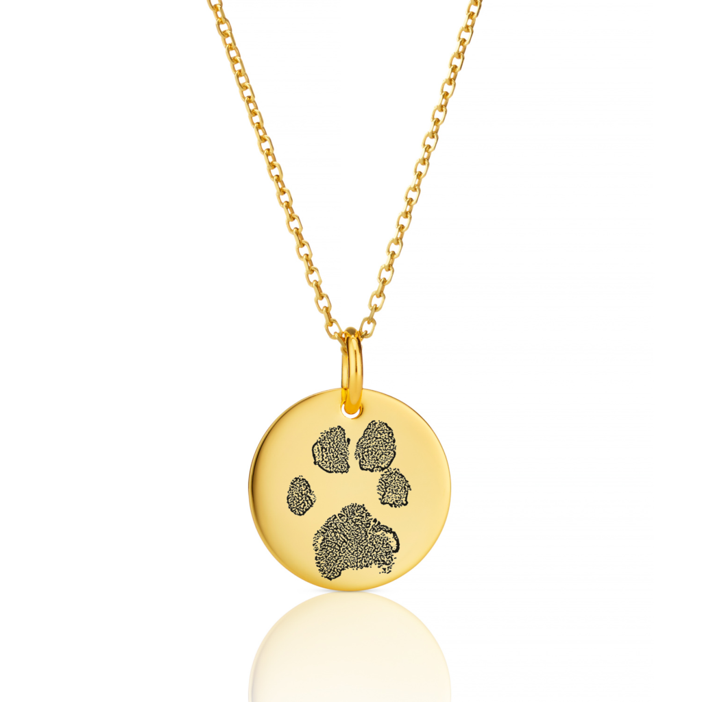 Gold Disc Paw Print Necklace Paw Print Jewellery - Memorial Jewellery - Inscripture
