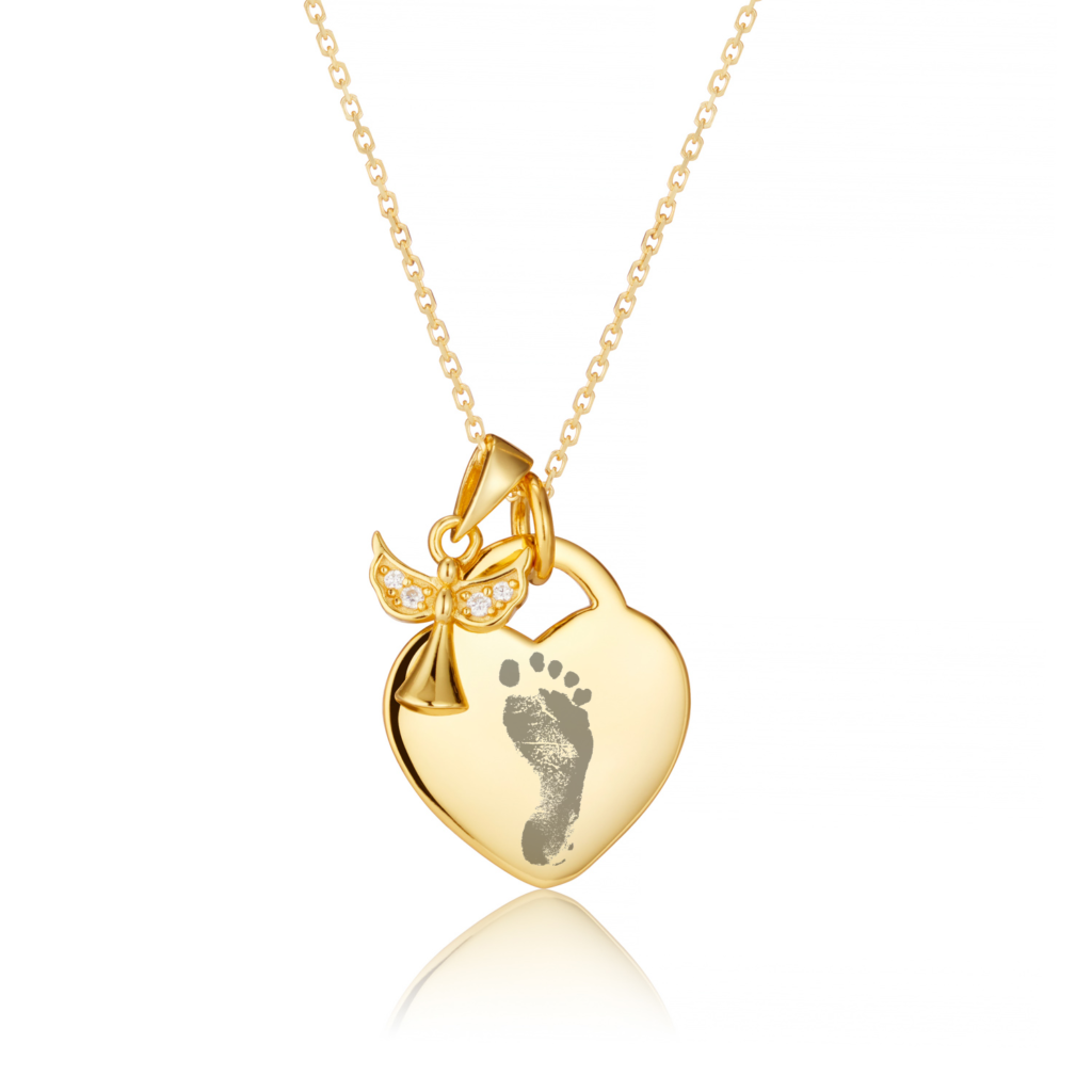 Gold Angel Heart Handprint or Footprint Necklace - Handprint or Footprint Jewellery - Memorial Jewellery - Inscripture