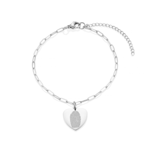 Silver Heart Fingerprint Link Chain Bracelet - Memorial Jewellery - Fingerprint Jewellery - Inscripture