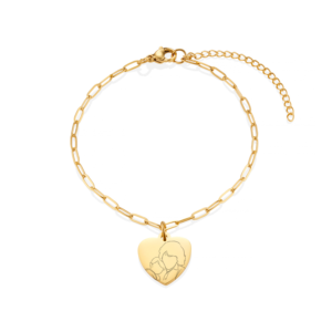 Gold Heart Illustration Link Chain Bracelet - Memorial Jewellery - Illustration Jewellery - Inscripture
