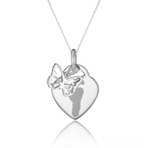 Sterling Silver Butterfly Handprint or Footprint Necklace - Handprint or Footprint Jewellery - Memorial Jewellery Inscripture
