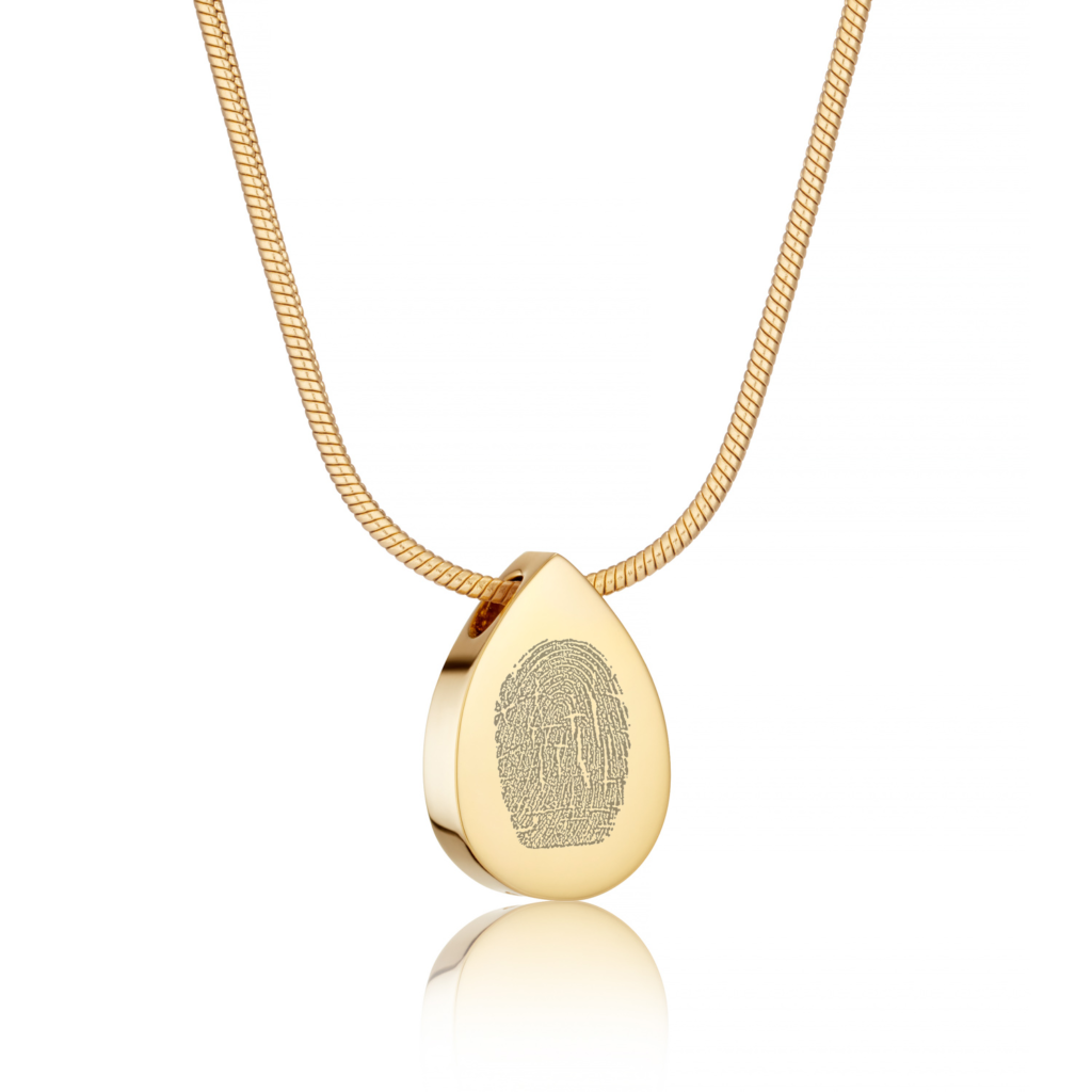 Gold Teardrop Fingerprint Necklace - Fingerprint Jewellery - Memorial Jewellery - Inscripture