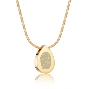 Gold Teardrop Fingerprint Necklace - Fingerprint Jewellery - Memorial Jewellery - Inscripture