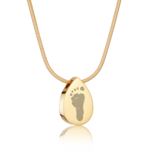 Gold Teardrop Handprint or Footprint Necklace - Handprint or Footprint Jewellery - Inscripture - Memorial Jewellery