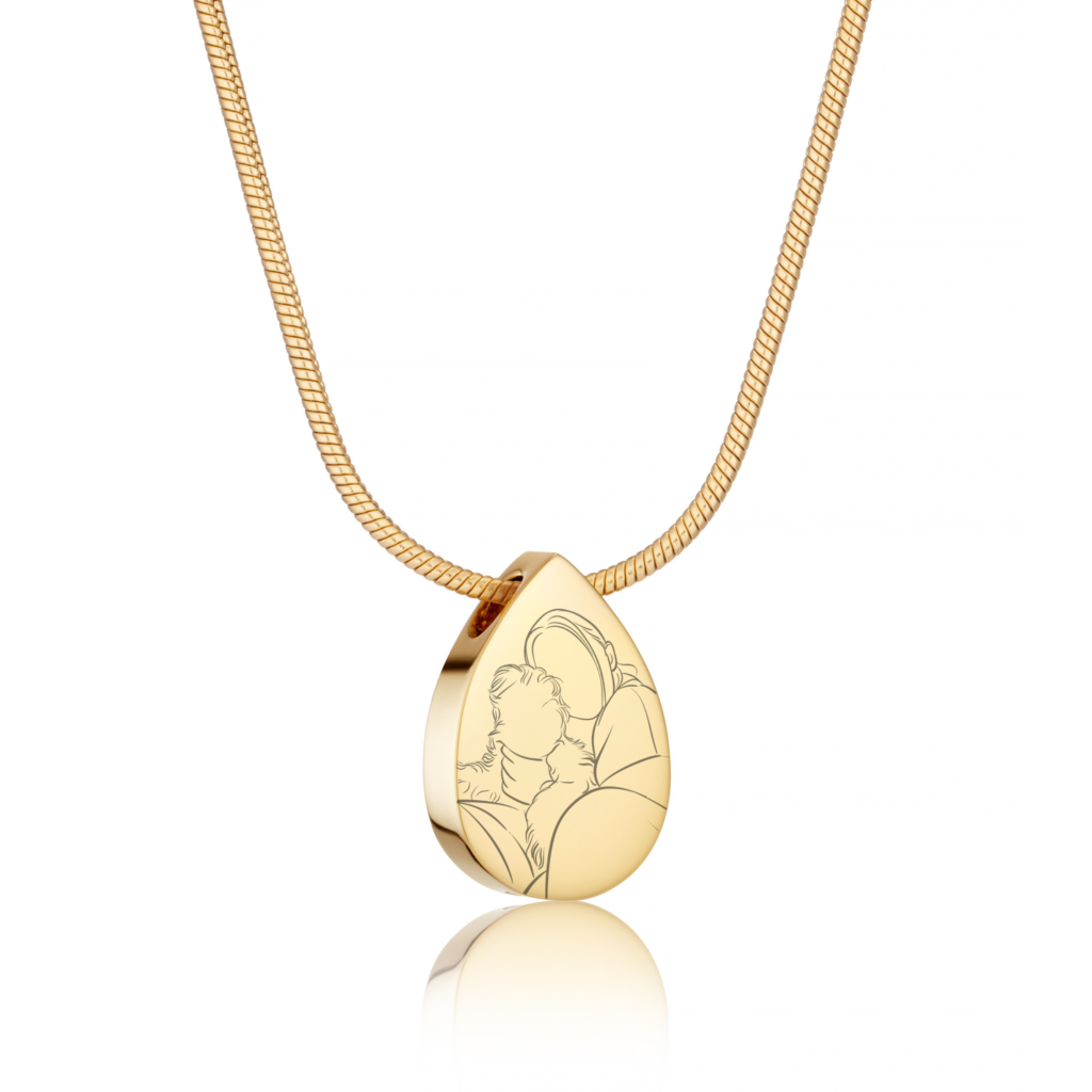 Gold Teardrop Illustration Necklace - Illustration Jewellery - Memorial Jewellery - Inscripture