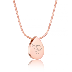 Rose Gold Teardrop Handwriting Necklace - Handwriting Jewellery - Memorial Jewellery - Inscripture