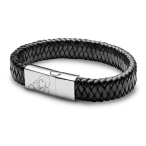 Black Leather Cuff Illustration Bracelet - Memorial Jewellery - Illustration Jewellery - Inscripture