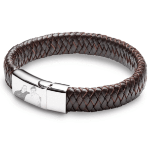 Brown Leather Cuff Photo Bracelet - Memorial Jewellery - Photo Jewellery Inscripture