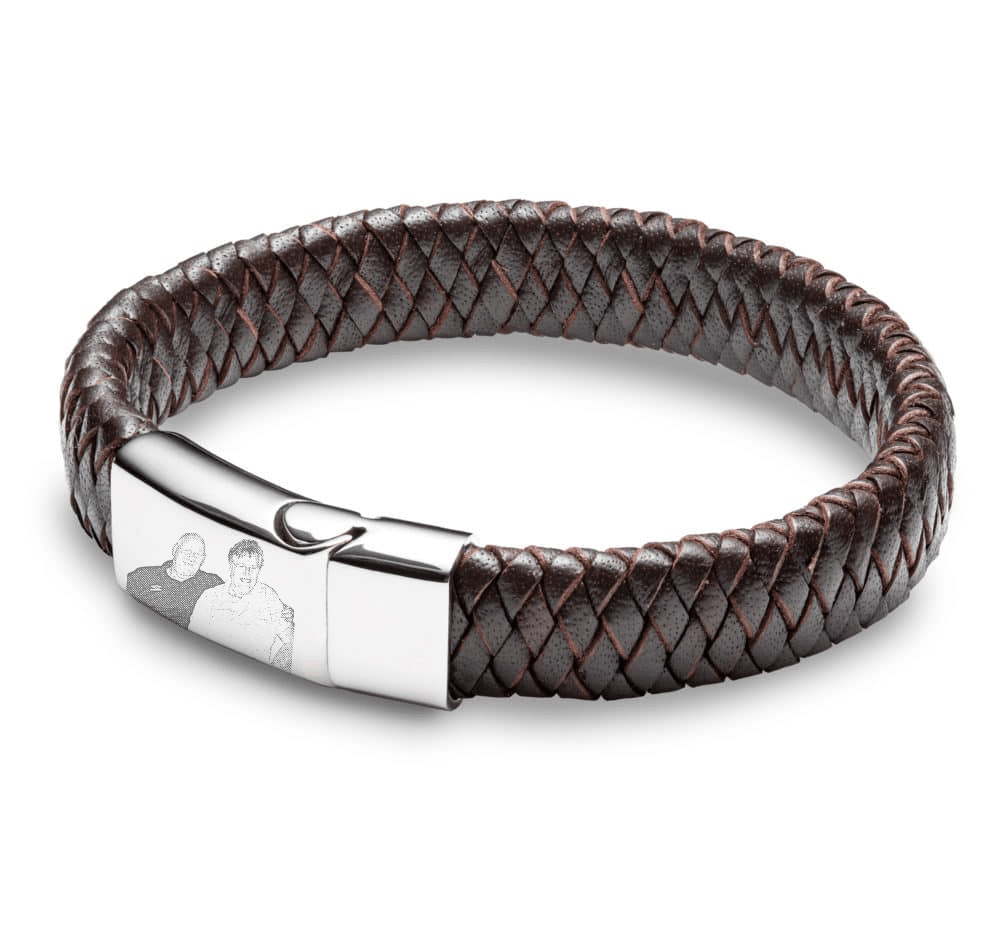 Brown Leather Cuff Photo Bracelet - Memorial Jewellery - Photo Jewellery Inscripture