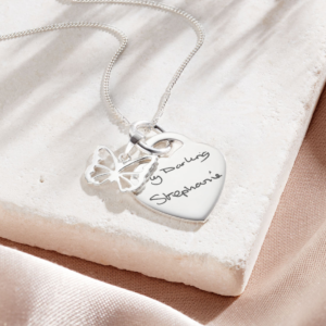 Silver Butterfly Handwriting Necklace - Memorial Jewellery Handwriting Jewellery - Inscripture