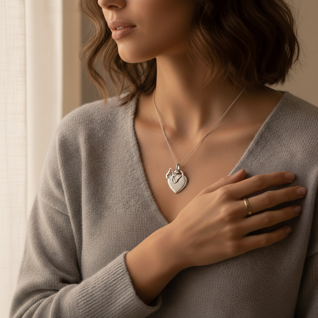 Sterling Silver Butterfly Handprint or Footprint Necklace - Handprint or Footprint Jewellery - Memorial Jewellery Inscripture