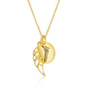 Gold Angel Wing Handprint or Footprint Necklace - Handprint or Footprint Jewellery - Memorial Jewellery - Inscripture