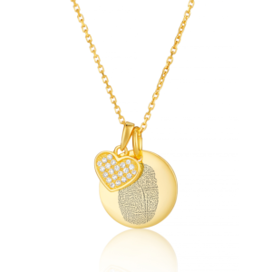 Gold Heart & Disc Fingerprint Necklace - Memorial Jewellery - Fingerprint Jewellery - Inscripture