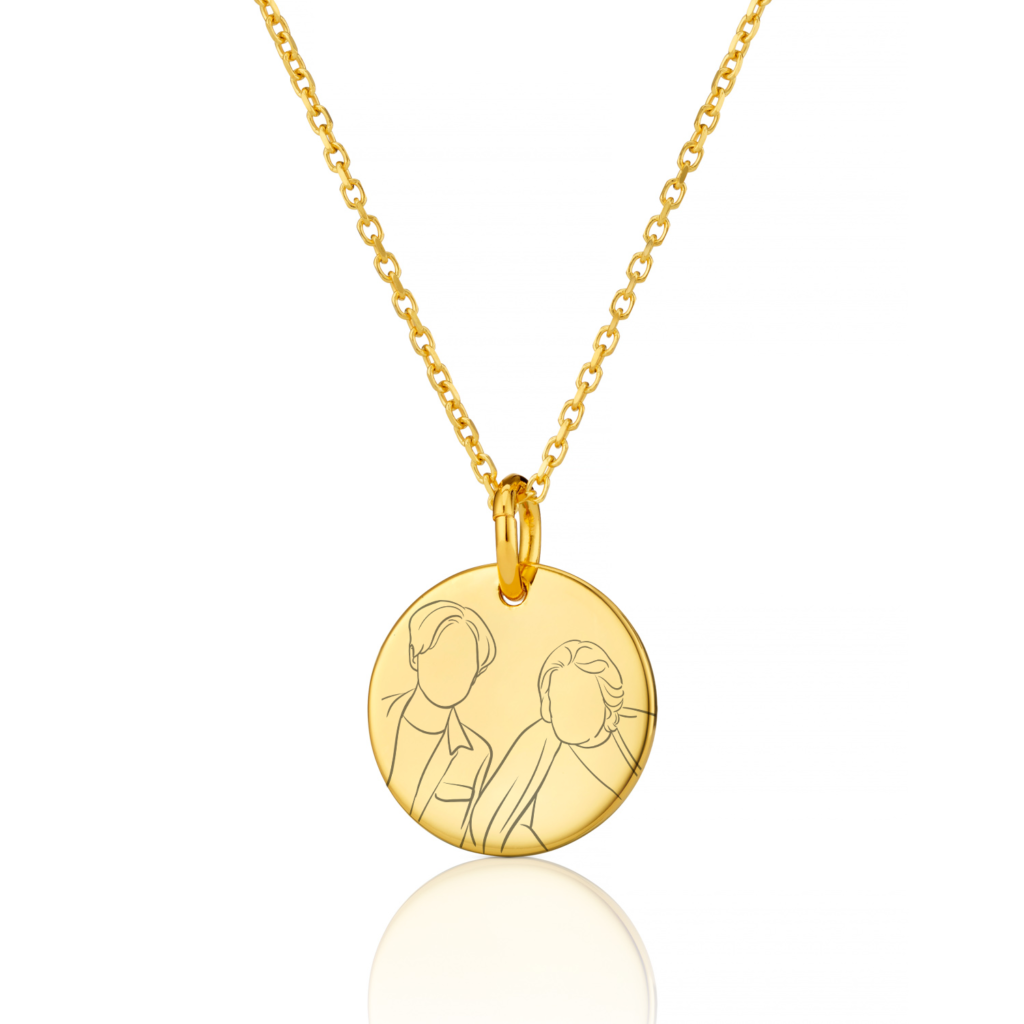 Gold Disc Illustration Necklace - Illustration Jewellery - Memorial Jewellery - Inscripture