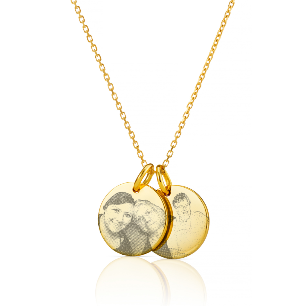 Gold Duo Disc Photo Necklace - Memorial Jewellery - Inscripture - Photo Jewellery