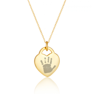 Gold Heart Handprint or Footprint Necklace - Handprint or Footprint Jewellery - Inscripture - Memorial Jewellery