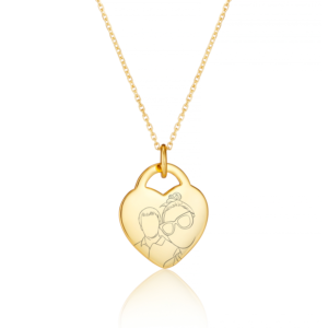 Gold Heart Illustration Necklace - Illustration Jewellery - Memorial Jewellery - Inscripture