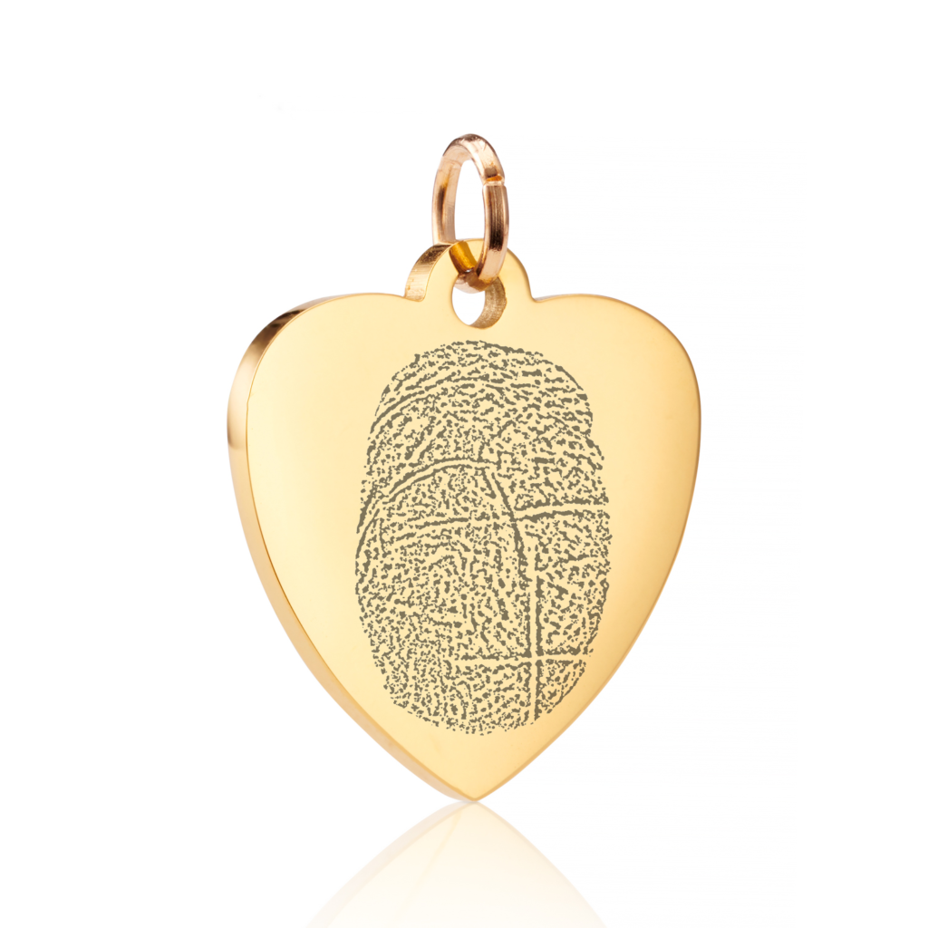 Gold Fingerprint Heart Charm - Memorial Jewellery - Inscripture - Fingerprint Jewellery