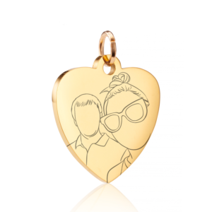Gold Illustration Heart Charm - Memorial Jewellery - Illustration Jewellery - Inscripture