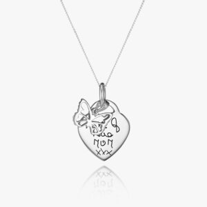 Sterling Silver Butterfly Heart Handwriting Necklace - Handwriting Jewellery - Memorial Jewellery - Inscripture