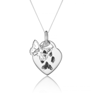 Sterling Silver Paw Print Butterfly Necklace - Paw Print Jewellery - Memorial Jewellery - Inscripture