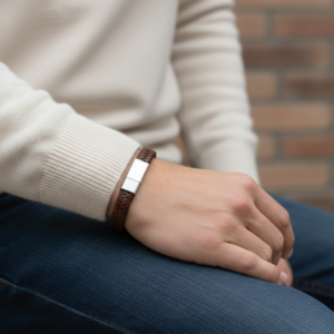 Brown Leather Cuff Illustration Bracelet - Memorial Jewellery - Illustration Jewellery - Inscripture