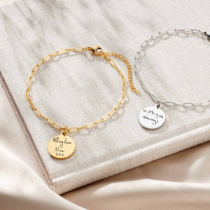 Gold Disc Handwriting Link Chain Braelet - Handwriting Jewellery - Memorial Jewellery - Inscripture