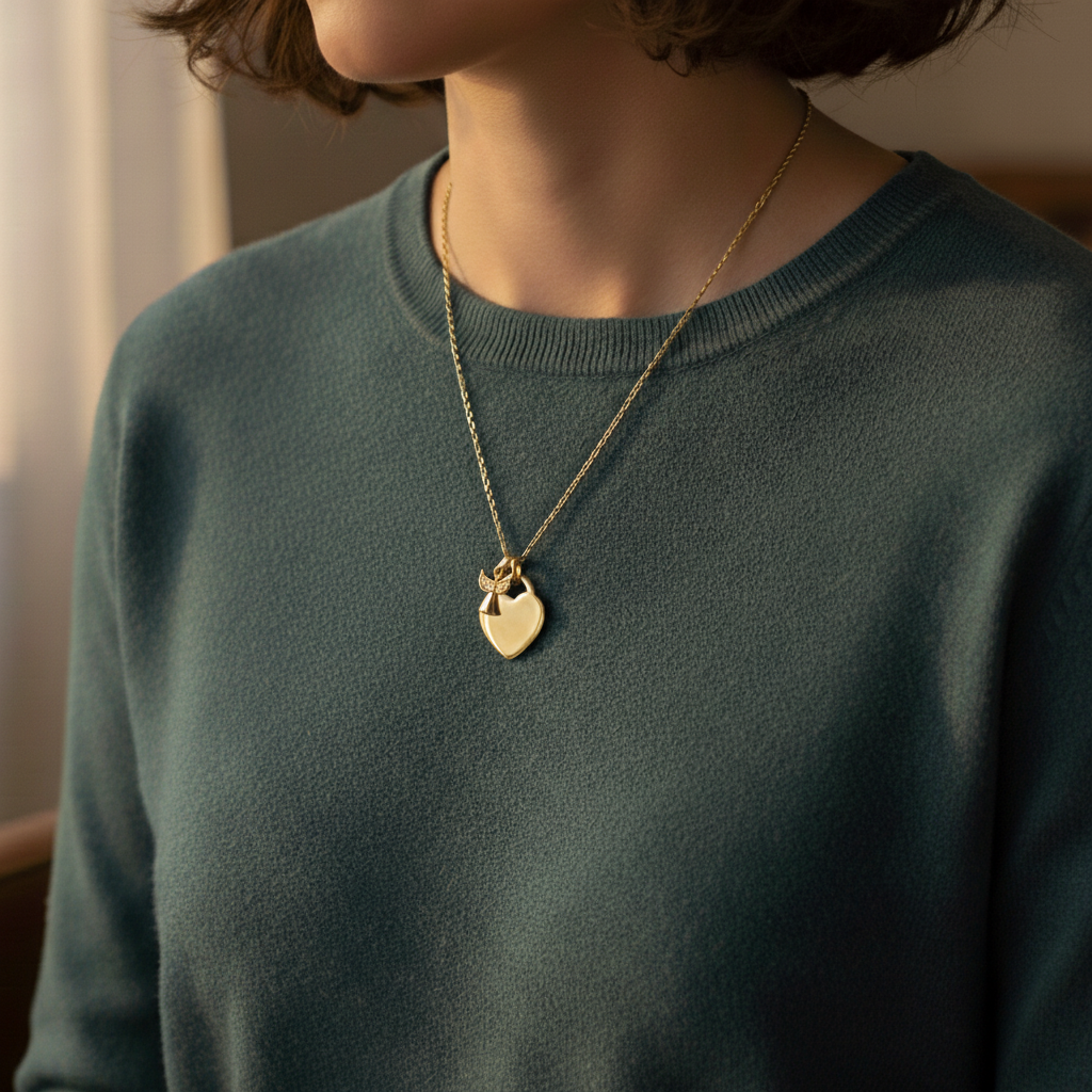 Gold Angel Heart Handprint or Footprint Necklace - Handprint or Footprint Jewellery - Memorial Jewellery - Inscripture