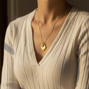 Gold Diamanté Heart Illustration Necklace - Memorial Jewellery - Photo Jewellery - Inscripture