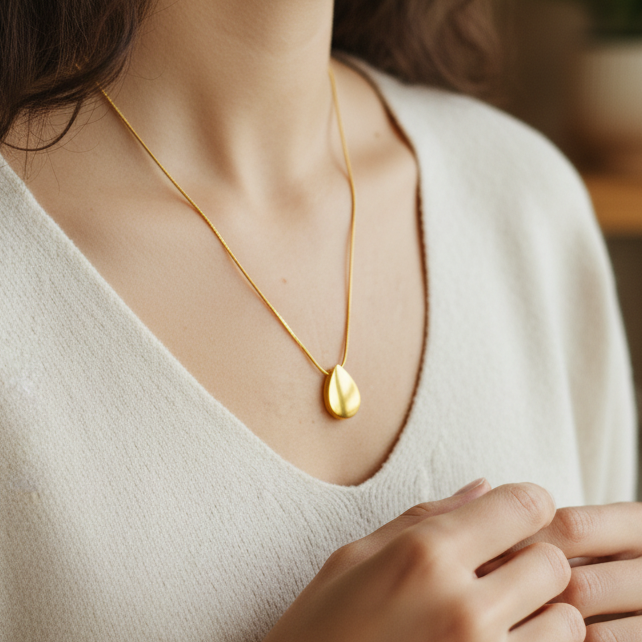 Gold Teardrop Fingerprint Necklace - Fingerprint Jewellery - Memorial Jewellery - Inscripture