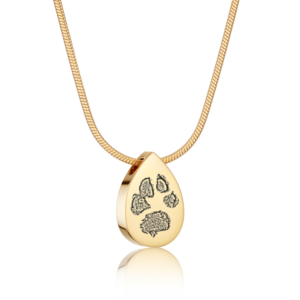 Gold Teardrop Paw Print Urn - Paw Print Jewellery - Memorial Jewellery - Inscripture