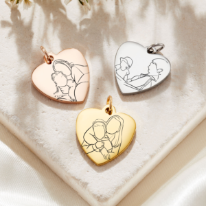 Gold Heart Illustration Charm - Memorial Jewellery - Inscripture - Illustration Jewellery