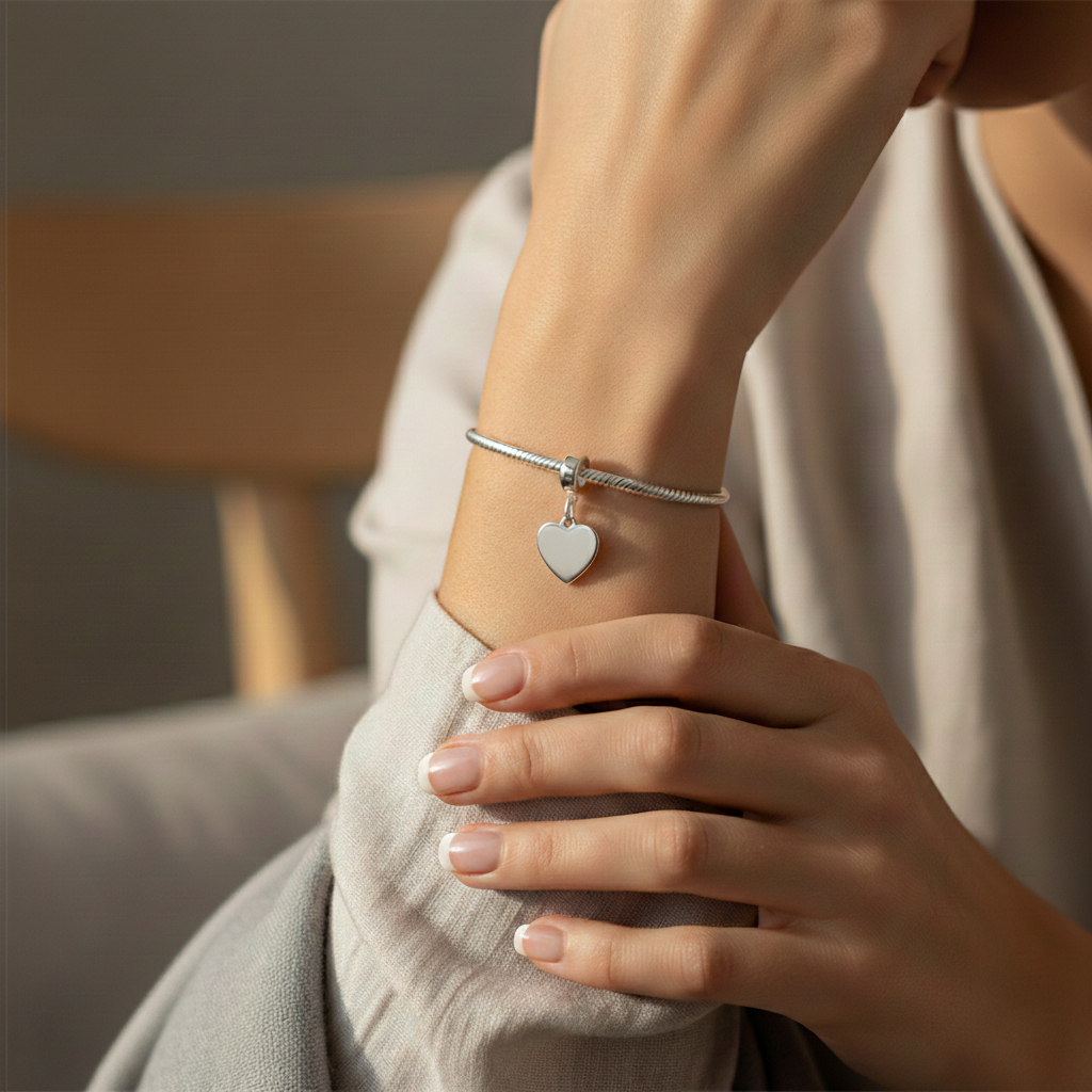 Pandora Compatible Heart Illustration Charm - Memorial Jewellery - Illustration Jewellery - Inscripture