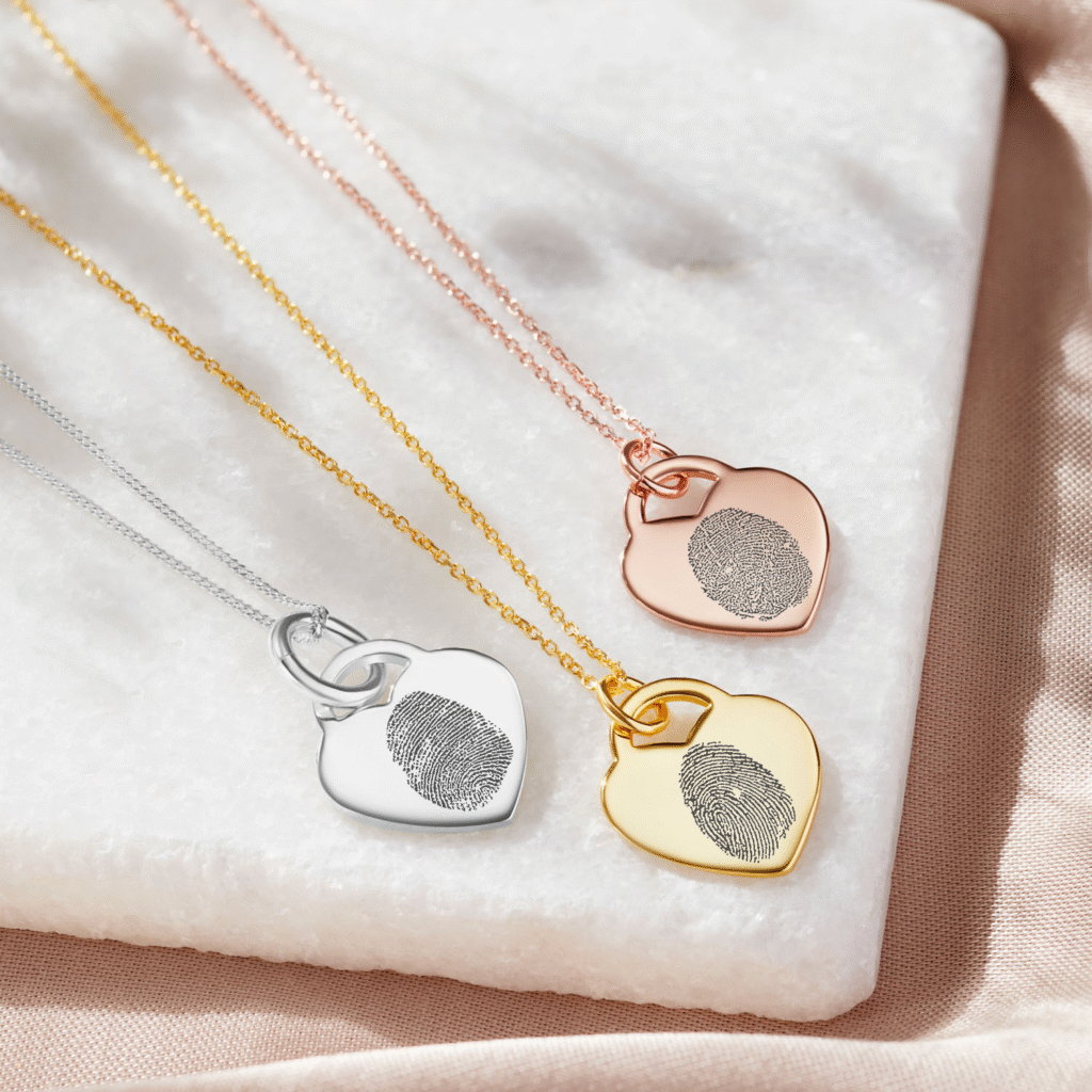 Gold Heart Fingerprint Necklace - Fingerprint Jewellery - Memorial Jewellery - Inscripture