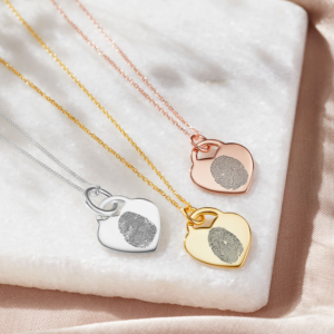 Gold Heart Fingerprint Necklace - Fingerprint Jewellery - Memorial Jewellery - Inscripture