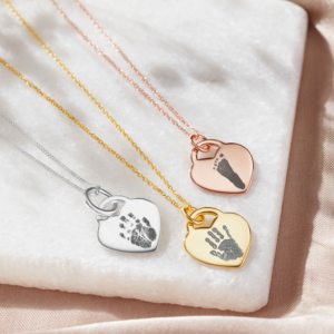 Gold Heart Handprint or Footprint Necklace Handprint or Footprint Jewellery - Memorial Jewellery - Inscripture
