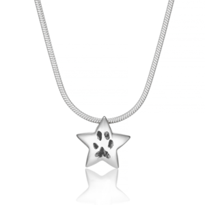 Silver Star Ashes Paw Print Necklace - Paw Print Jewellery - Memorial Jewellery - Inscripture