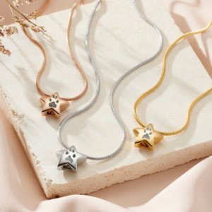 Rose Gold Star Ashes Paw Print Necklace - Paw Print Jewellery - Memorial Jewellery - Inscripture