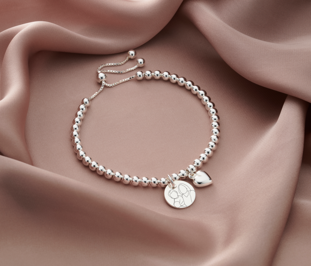 Sterling Silver Disc Duo Illustration Bracelet - Illustration Jewellery - Inscripture - Memorial Jewellery