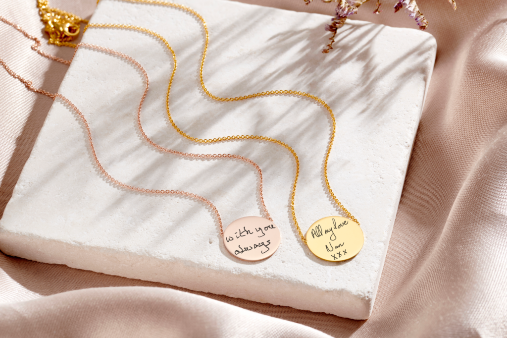 Gold Disc Handwriting Necklace - Handwriting Jewellery - Memorial Jewellery - Inscripture