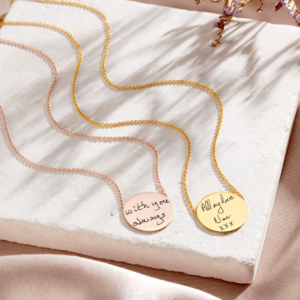 Gold Disc Handwriting Necklace - Handwriting Jewellery - Memorial Jewellery - Inscripture