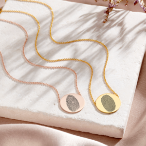 Rose Gold Disc Fingerprint Necklace - Fingerprint Jewellery - Inscripture - Memorial Jewellery