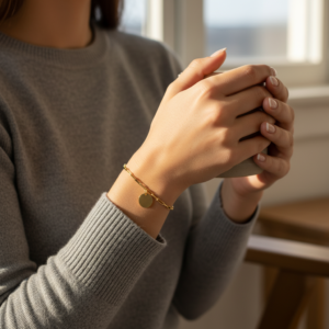 Gold Disc Photo Paperclip Bracelet - Memorial Jewellery - Photo Jewellery - Inscripture