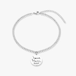 Silver Disc Handwriting Beaded Bracelet - Handwriting Jewellery Memorial Jewellery - Inscripture