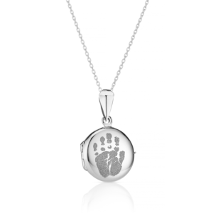 Sterling Silver Circle Handprint or Footprint Locket - Handprint or Footprint Jewellery - Memorial Jewellery - Inscripture