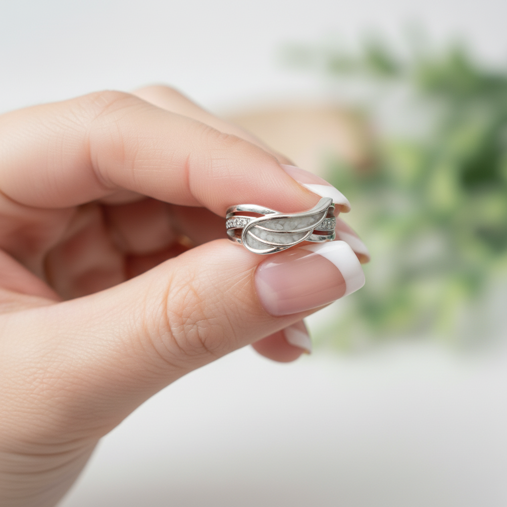 Celestine Angel Wing Ashes Ring - Ashes Into Jewellery - Inscripture - Memorial Jewellery
