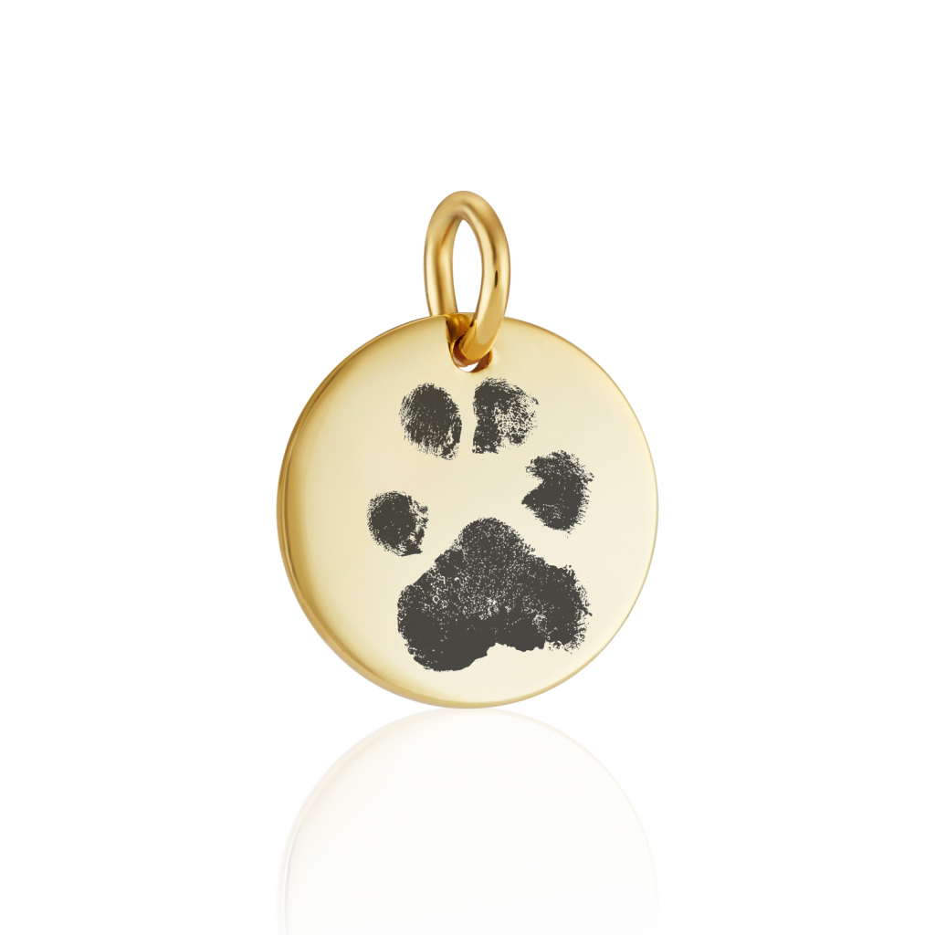 Gold Disc Paw Print Charm - Paw Print Jewellery - Pet Memorial