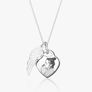 Angel Wing Photo Necklace - Photo Jewellery - Memorial Jewellery - Inscripture
